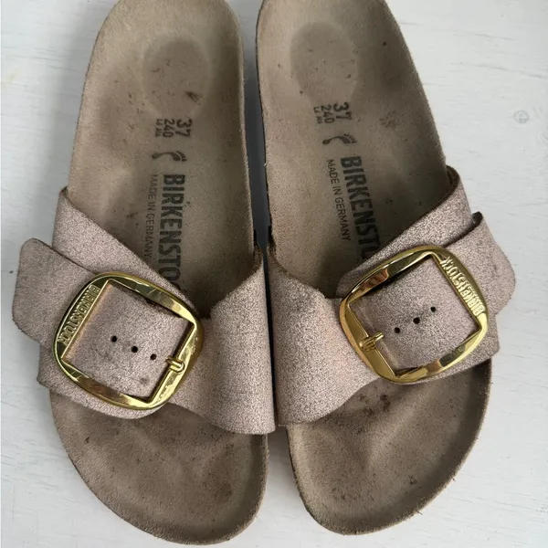 Birkenstock Big Buckle Madrid Sandals Washed Metallic Pink Sz L6 Slide Slip On - Image 10