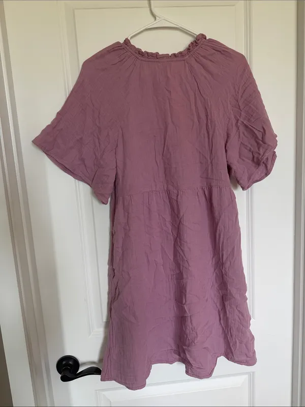 Old Navy Mauve Short-Sleeve Ruffle Neck Mini Dress - Image 2