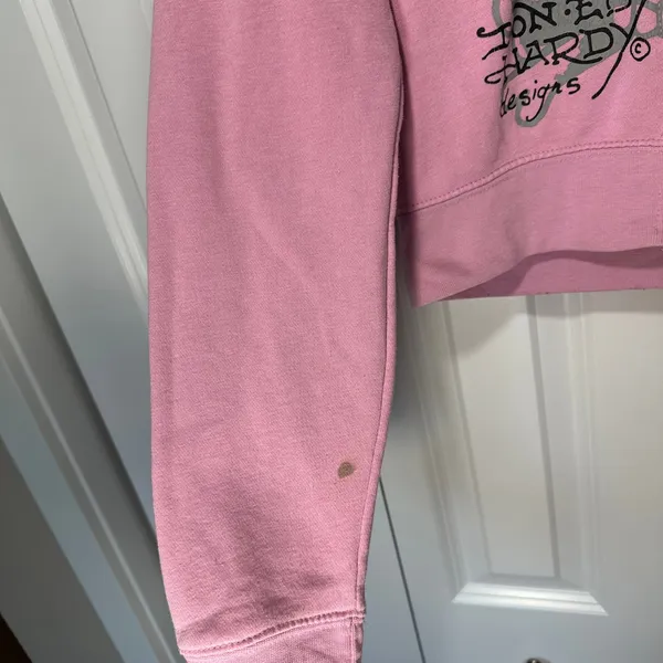 Ed Hardy Hoodie Womens Large Pink Love Kills Tiger Full Zip Cropped Sweatshirt - Image 3