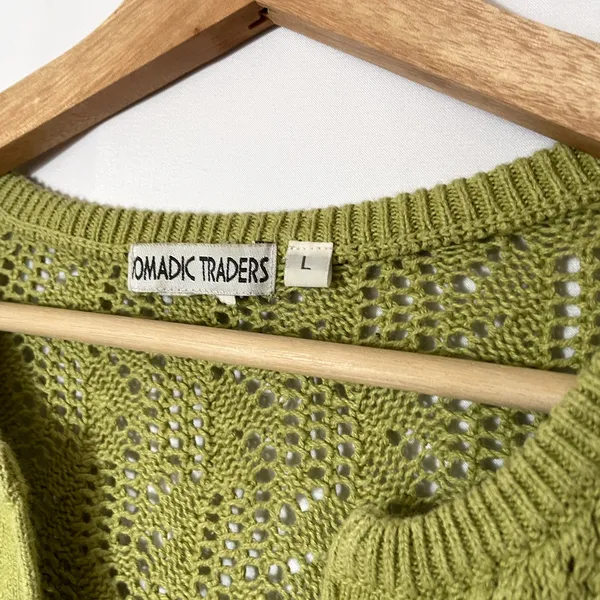 Nomadic Traders lime green knit v-neck blouse women's‎ size large vintage style - Image 3