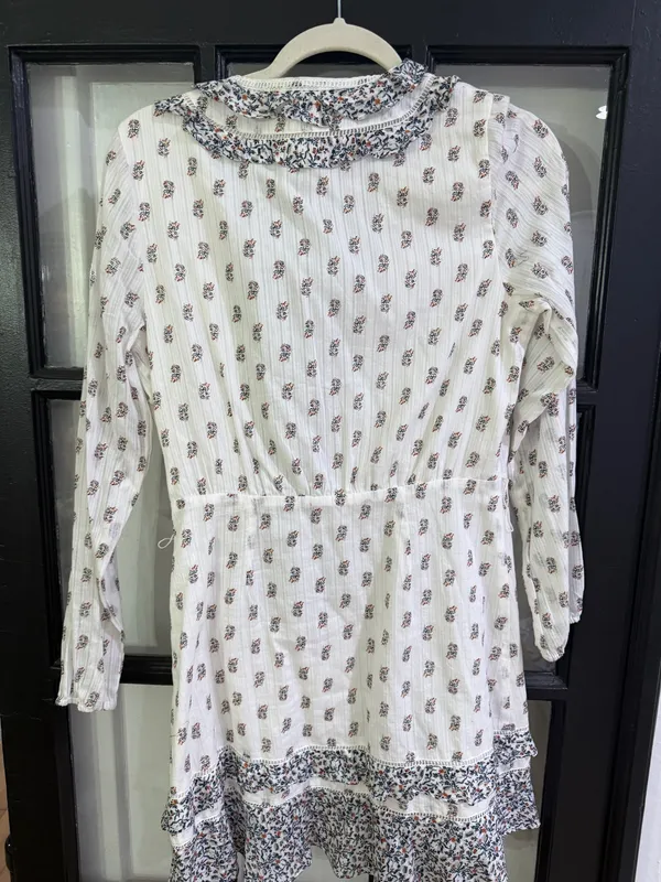 Veronica Beard Kierra Long Sleeve Ruffle White Floral Zip Faux Wrap Dress 4 - Image 4