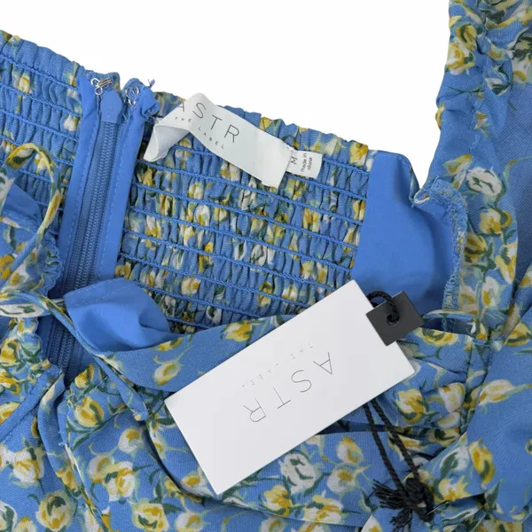 New ASTR the Label Blue Yellow Floral Long Sleeve Sweetheart Dress Size Medium - Image 2