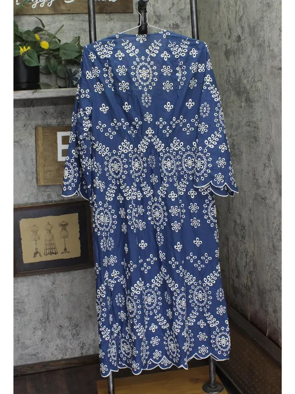 Shoshanna Embroidered Chambray Cover-Up Maxi Dress Chambray Blue / White M - Image 2