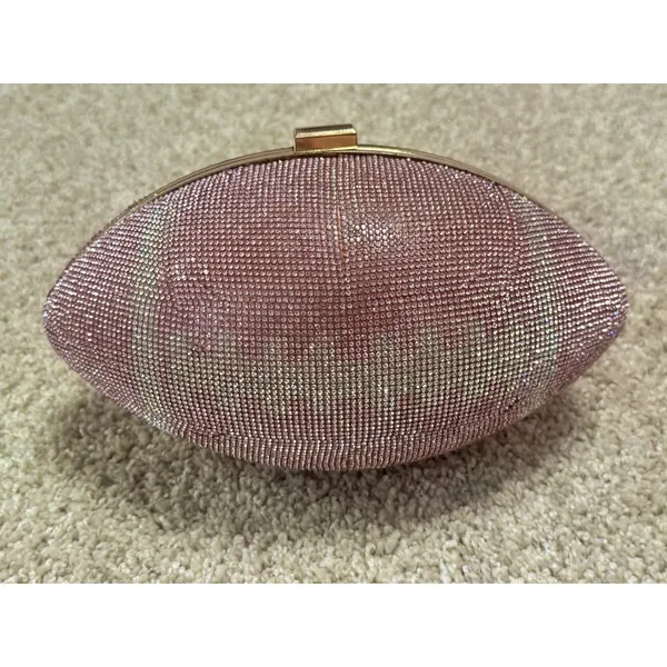 Pink Rhinestone Crystal Football Evening Clutch Gold Chain Shoulder Bag NWT - Image 4