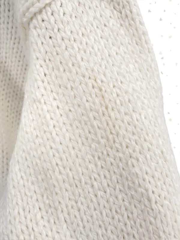 Vintage Winter Sweater Chunky Hand Knit Texture Oversized Boxy Cream Tan Size M - Image 7