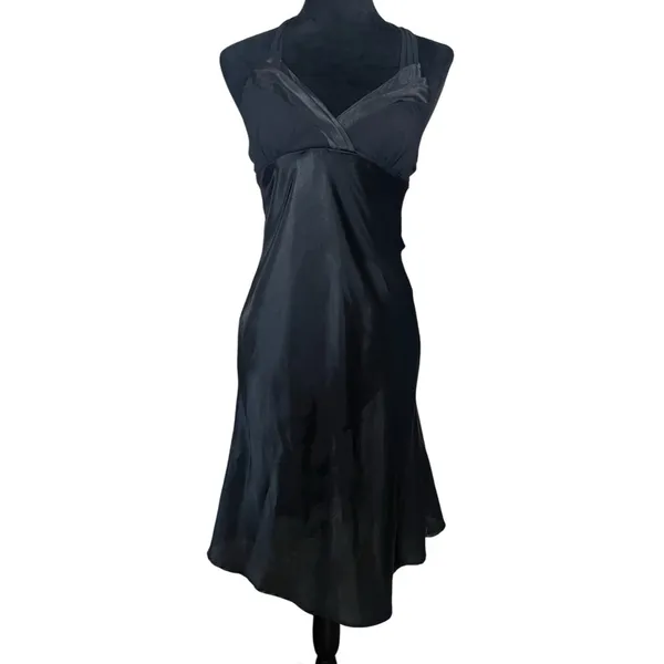 Forever 21 Elegant Black Halter Satin-Like Dress Balletcore Flare Size XS- Small - Image 3