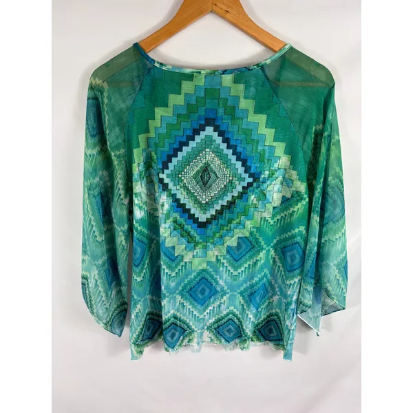 Chicos Green Blue Patterned Blouse Size 2 / Large - Image 4