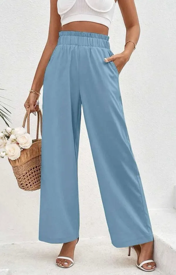 SheIn VCAY Solid Paperbag Waist Wide Leg Pants - Image 2