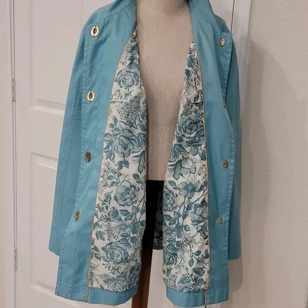 Isaac Mizrahi Live Turquoise Rain Trench Jacket XL Coat A213138 QVC Blue - Image 9