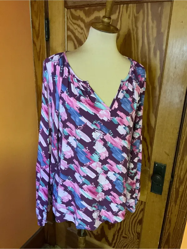 Emily Wonder Abstract Brushstroke Blouse Artsy Teacher Gallery Chic Rayon Top L - Image 9