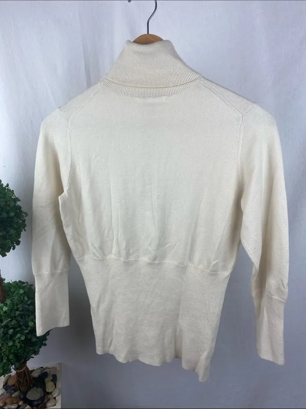 Banana Republic Silk Cashmere Blend Ivory Cream Long Sleeve Turtleneck Sweater M - Image 3
