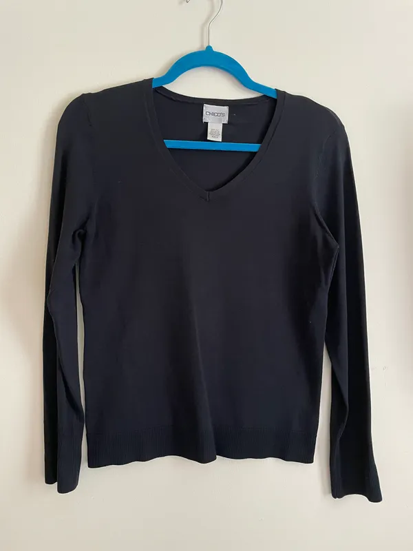 Chico’s Silk Blend Knit Sweater black v-neck classic minimalist women’s size 0 - Image 9
