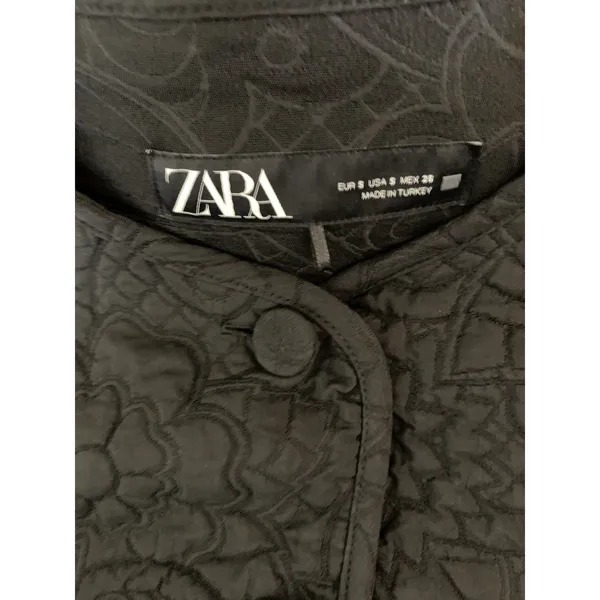 Zara Black Quilted Floral Jacket Y2K Minimalist Boxy Cropped Quiet Luxury Small - Image 3