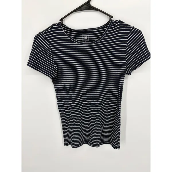 Gap Women T-Shirt Navy White Striped Crew Neck Short Sleeve Small - Image 2