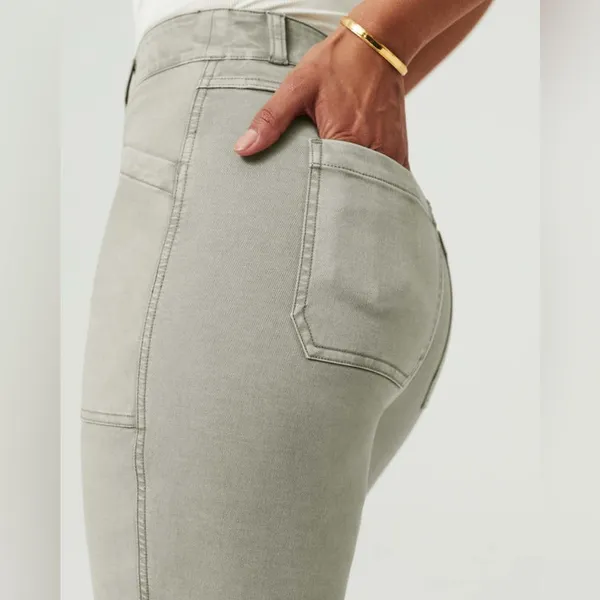 Spanx Stretch Twill Straight Leg Pants Olive Oil Green Pull On Women Size Medium - Image 5