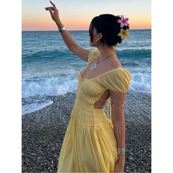 Free People Feeling Bonita Midi Maxi Dress in Yellow Size Medium Romantic Dainty - Image 5
