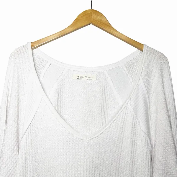 Free People Womens Santa Clara Thermal Top White Small V‎ Neck Boho Long Sleeve - Image 8