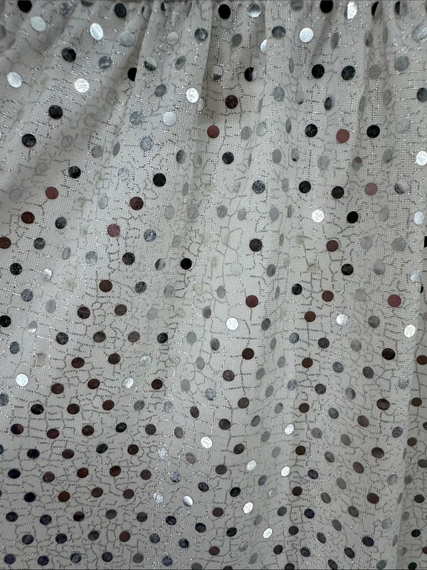 Lipstick Silver Sequin White Sleeveless banded Top ring detail L draped neck Y2K - Image 7