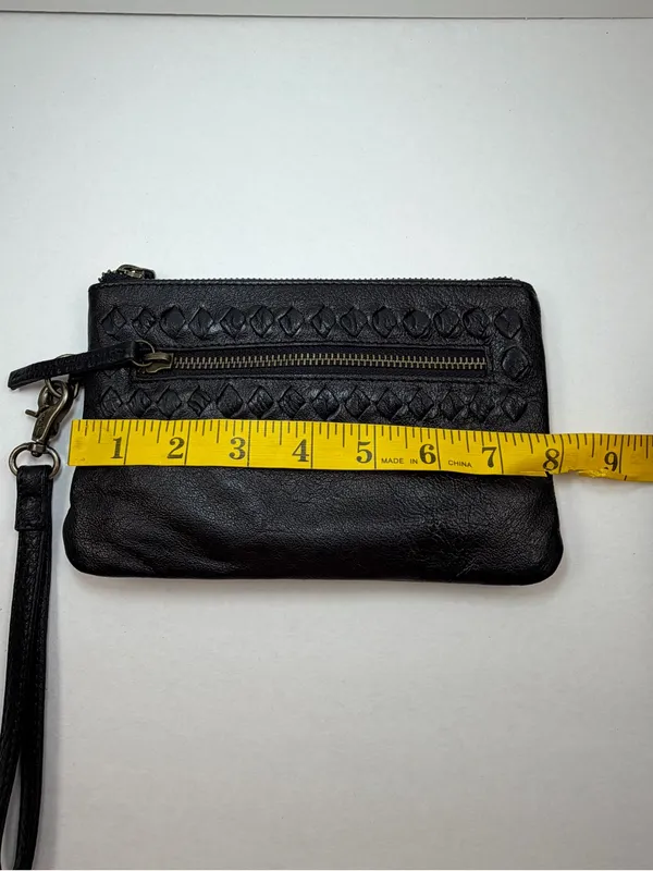 Day & Mood Sting Clutch Wristlet Black Leather Woven Zip Pouch Bag - Image 8