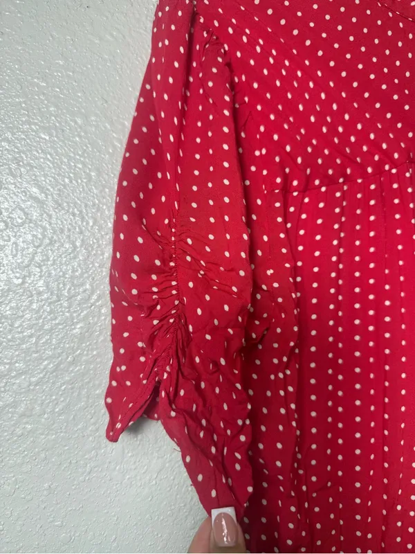 Free People Pippa Red Polka Dot Ruched Button Front Mini Dress Size M‎ - Image 7