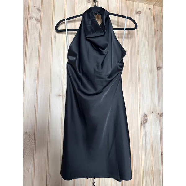 NWT Lulus Gorgeous Endeavor Black Satin Halter Mini Slip Dress Backless Party M - Image 2