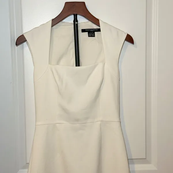French Connection Cream Square Neck Sleeveless A-Line Mini Dress Size 2 - Image 2