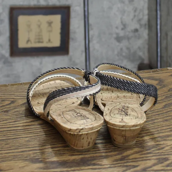 NWT Lifestride Yasmine MISMATCH PRINT Cork Wedge Sandals Natural Multi Brown 6W - Image 9