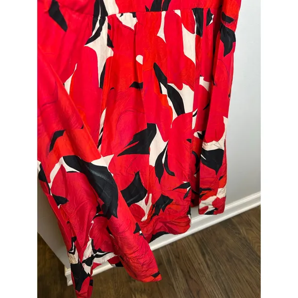 AMUR Black Red Slena Tie Back Floral Print Side Cut-Outs Square Neck Dress sz 8 - Image 11