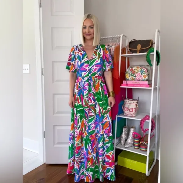 Sugarlips colorful maxi dress Paradise Falls Button Down Flutter sleeve tropical - Image 16