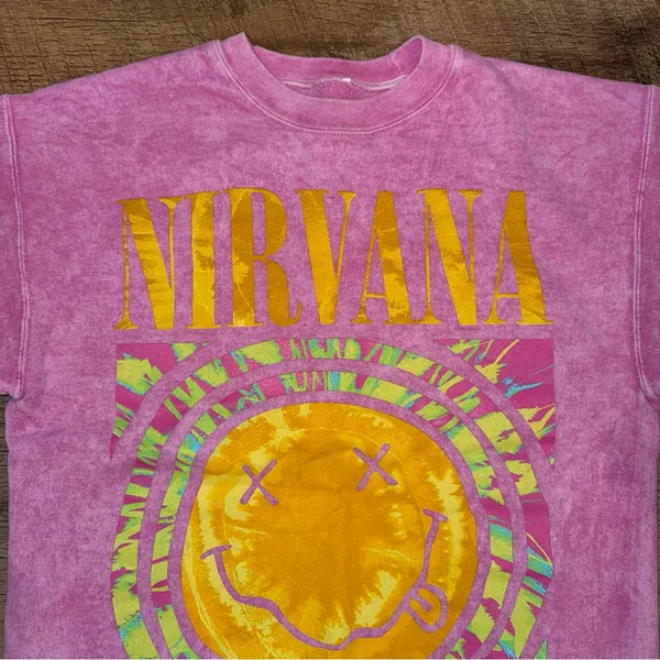 Nirvana Tie-Dye Smiley Face 90’s Logo Crewneck Sweatshirt - Image 3