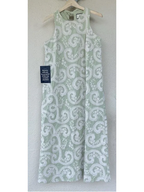 Tuckernuck Celadon Scroll Embroidered Bows Portia Dress Date Night Resort Beach - Image 7
