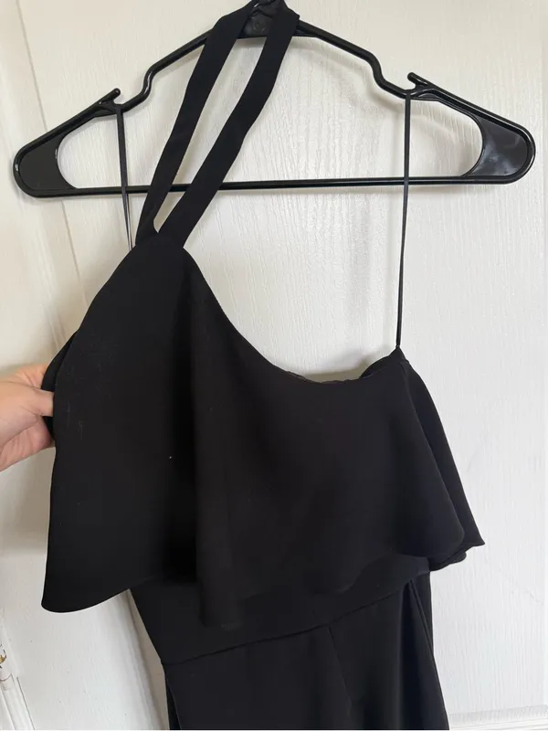 Amanda Uprichard Piazza Halter Ruffle Gown in Black - Image 4