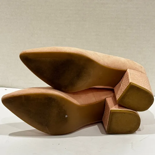 Ann Taylor Pink Suede Pointed Toe Block Heels Snake Embossed Heel Size 6M‎ - Image 5