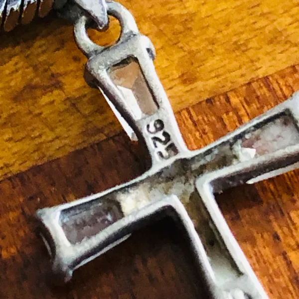 Vintage tapered baguette cubic zirconia 925 cross pendant on chain - Image 10