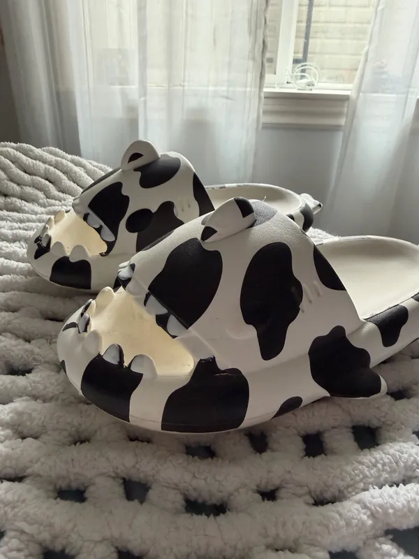 Cow Print Shark Slides Multiple Size 8 - Image 2