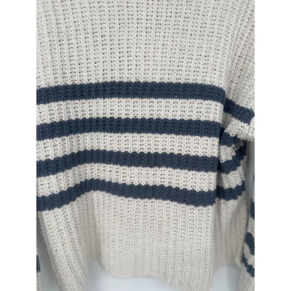 Pink Rose Striped Sweater Womens Medium Cropped‎ Pullover Oversized Ivory Bluec - Image 5
