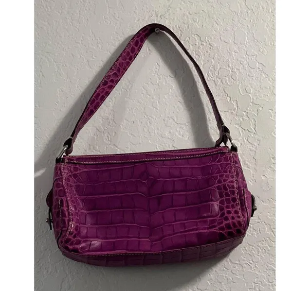 DOONEY & BOURKE Croc Embossed Purple Leather Satchel Shoulder Bag 11x6 - Image 2