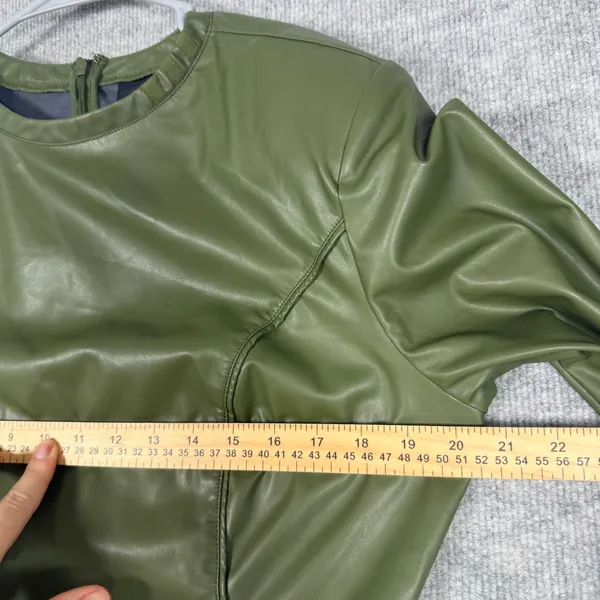 Adidas Ivy Park Size XL-1X Bodysuit Faux Leather Long Sleeve Wild Pine Green - Image 5