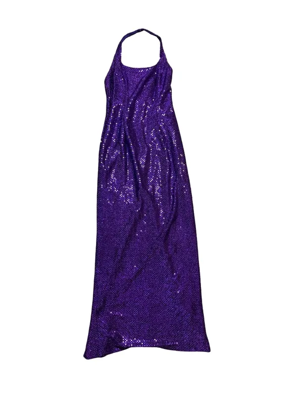 ✨💜 Jessica McClintock Gunne Sax‎ Purple Sequin Halter Gown Dress 3/4 ✨💜 - Image 3