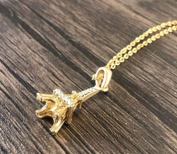 Zara Gold Plated Paris Eiffel Tower Necklace Charm Pendant with Rhinestone Crystals - Image 7