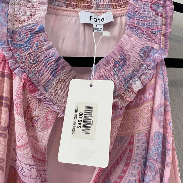 NWT Fate‎ Pink Patchwork Dress Large Boho Chic Paisley Drop Waist Garden Summer - Image 3