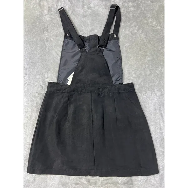 H&M Black Suede Size 8 Medium Zip Front Overall Dress Mini Pinafore NWT - Image 4