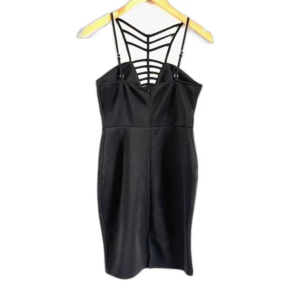 Club L London Black V-Neck Cage Detail Mini Dress Size 6 Sexy Party LBD - Image 6