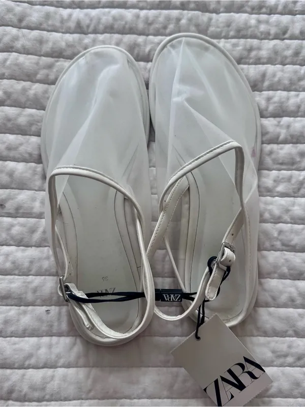 NWT Zara White Mesh Minimalist Round Toe Mules Flats Size 36 US 6 - Image 8