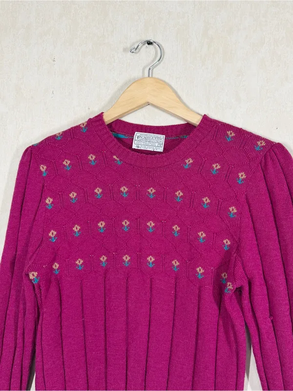 Pendleton Women’s Vintage 100% Virgin Wool Floral Sweater in Pink S - Image 2