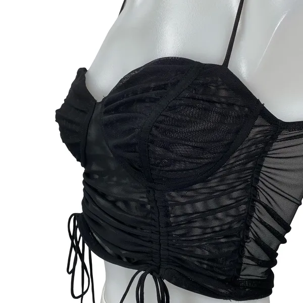 Princess Polly Black Mesh Sheer Sleeveless Bustier Corset Tie Crop Top Size S - Image 3