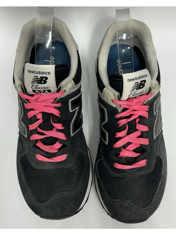 New Balance 574 Sneakers Womens 8 Black Suede Pink Laces Retro Running Athletic - Image 4