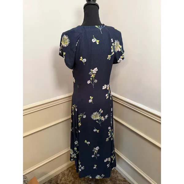 Free People Lost In You Floral Midi Dress Navy Blue High-Low Boho Button Front - Image 6