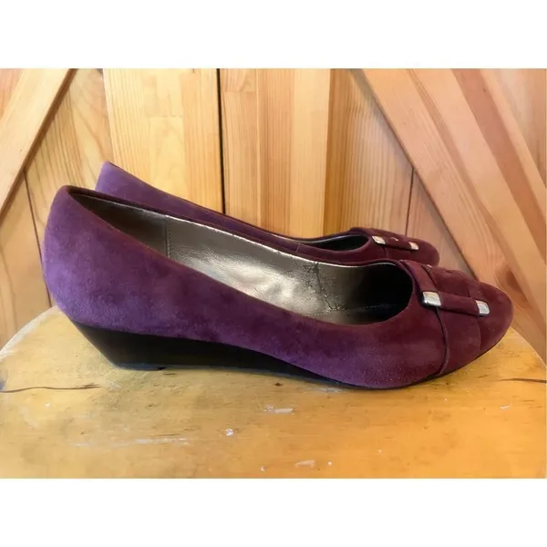 Dana Buchman Alexandria Aubsde Suede Leather Buckle Wedge Heel Women's Sz 8.5M - Image 3