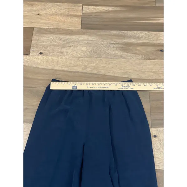 Chaus Pants Size 8 Navy 100% Silk Straight Leg Elastic Waist Vintage Trousers - Image 3